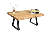 Gozos Berne Couchtisch (95x65) Massivholz | Beistelltisch Landhausstil Echtebaumkante 40mm Tischplatte Baumkante | Holzplatte Massiv Couchtisch | Baumstamm Deko Wohnung Modern Wohnzimmer Möb
