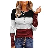 Langarmshirt Slim Fit Damen Bluse Elegant Langarm Farbblock Tunika Sexy Basic Langarmshirts Rundhals Herbst Winter GroßE GrößEn Karierte Hemdbluse Ob