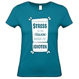 Shirt-Panda Damen T-Shirt · Hauptgrund für Stress ist täglicher Kontakt mit Idioten · Spruchshirt fürs Büro · 100% Baumwolle · lustiges Statement Shirt · Petrol (Druck Weiß) L