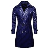 XWLY Lederjacke Herren Herbst Winter Zweireiher Lang Kunstleder Einfarbig Revers Herren Mantel Urban Persönlichkeit Britischer Punk-Stil Männer Langarm Bühnenkostü