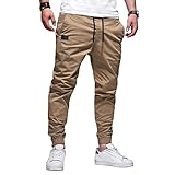 MOMONIHAO Herren Hosen Cargohose Mit Taschen Einfarbig Lange Pants Freizeithose Cargo Jogginghose Traininghose Fitnesshose (Khaki,3XL)