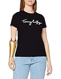 Tommy Hilfiger Damen Heritage Crew Neck Graphic Tee Regular Fit T-Shirt, Schwarz (Masters Black 017), Large ( Herstellergröße: L)