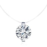 Belons 925 Sterling Silber 8mm Zirkonia Anhänger Damen Halskette Schwebender Stein Kette Unsichtbare Nylonkette Choker …