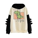 Damen Elegant Festlich Frauen Hoodie Langarm Pullover Tops Party Shirt Damen-Kapuzen-Sweatshirt Niedlicher Cartoon-Dinosaurier-Druck, Lässiger Kawaii Kapuzenpullover Casual T-Shirt Oberteile B