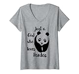 Damen Just A Girl Who Loves Pandas Bekleidung – Panda-Liebhaber T-Shirt mit V