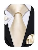 Barry.Wang Herren Seide Pure White Tie Manschettenknöpfe und Pocket Square Krawatte Set für die H