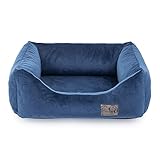 Exclusive Hundebett | Hundeliege, Hundekörbchen mit Kissen | Hundesofa für kleine und mittlere Hunde | Große: M - 75 x 66 x 20 cm | Farbe: Velvet Dunkelb