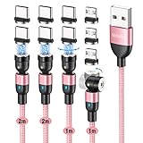 Melonboy Magnetisch Ladekabel, 3 in 1 Magnetisches Ladekabel [4 Stück1m+1m+2m+2m] 360° Drehbares und 180° Drehbares Magnet USB Kabel Nylon kompatibel mit Micro USB/Typ C (Rose Gold)