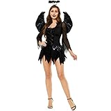 chaochao 3 Stück Damen Halloween Kostüme, Gefallener Engel für Cosplay Karneval Sexy Kostüm Party Halloween mit Flügeln, Vampirkostüm, Damen Maleficent Kostüm, Karnevalskostüm S-XXL(Schwarz,M)