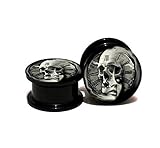 Plugs 1 Paar Vintage Blume Totenkopf Acryl Ohr Gauge Plugs Schraube Fit Flesh Tunnel Körperschmuck 2 Stück Ohr (Metallfarbe: 16 mm)