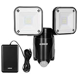 EDISHINE Batterie LED Strahler mit Bewegungsmelder Außen, Kabelloser Batteriebetriebener Außenstrahler, Verstellbare Doppelte Lampenköpfe , IP44 Wasserdicht, 800 Lumen, 6000K,für Garage, Hof, T
