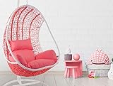 Kideo Komplettset: Pinker Hängesessel mit Gestell & Kissen, Poly-Rattan, Schaukel, Lounge weiß, Coral,