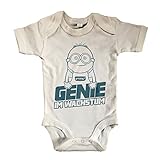 net-shirts Organic Baby Body mit Genie IM WACHSTUM Aufdruck Spruch lustig Strampler Babybekleidung aus Bio-Baumwolle Inspired by Minions, Größe 0-3 Monate, N