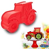 Gloryit Backform Traktor Antihaft Silikon Kuchenform Silikonform Bulldog Motivform Silikon Traktor für Kuchen EIS Schokolade Brot Dessert Pudding rote Kuchenform zum backen für Kindergeburtstag