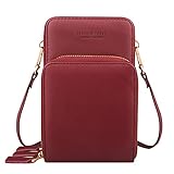Handytasche Zum Umhängen Frauen Kleine Handy Crossbody Geldbörse Brieftasche Mini Leichte Leder Cross Body Handytasche mit Gurt Kartenfächer(Burgund)