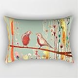 Kissenhülle 30x50cm Baumwoll und Leinen Abstrakter Blumen Vogel B166 Quadratisch Dekokissen mit Unsichtbarem Reißverschluss Doppelseitig Kissenbezug für Sofa Home Zuhause Dekor,1 Stück