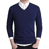 HUIWU Herren Knitted Pullover Herbst Winter Langarm V-Ausschnitt Einfarbig Slim Fit Sweatshirt Sweater Jumper Cardigan Sweatjacken Männer Casual Baumwolle Comfy Businesshemd Freizeithemd Lang