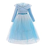 Anna und Elsa Kleid Kinder Mädchen Frozen Eiskönigin 2 Prinzessin Verkleidung Kostüm Halloween Weihnachten Karneval Geburtstag Party Cosplay Schneeflocke Pailletten Langarm Kleid A#Blau 1PC 5-6 J