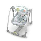 Ingenuity Hugs & Hoots zusammenklappbare und tragbare Babyschaukel mit 5 Schaukelgeschwindigkeiten, 6 Melodien, Lautstärkeregulierung und abnehmbarem Spielzeugbüg