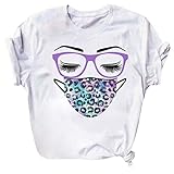 Lässiges T-Shirt mit kurzen Ärmeln und Rundhalsausschnitt, für Damen, modisch, Maske, bedruckt, klassisch, einfarbig, Blausen-Tops für Damen, Teenager, Mädchen, Geschenke Gr. 38, b