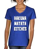 Comedy Shirts - Hakuna Matata Bitches - Damen V-Neck T-Shirt - Royalblau/Weiss Gr. M