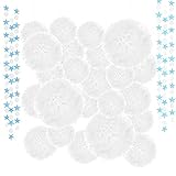 innotree 22er Set Seidenpapier Pompoms Deko Weiß für Hochzeit, Geburtstag, Party, Taufe Deko Junge, Kommunion, tischdeko, Boho, Haus, mit 4m Sternen-Hängeg