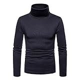 Herren Slim Fit Basic Thermo Rollkragen T-Shirt Langarm Casual Pullover Shirts Leicht Mock Tops, dunkelgrau, L