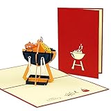 LIN POP UP Karte - 3D Geburtstags-Karte für BBQ Fans, Garten-Party Grill-Feste - Einladungs-Karte - Klapp