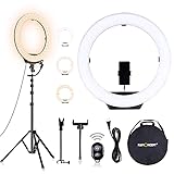 K&F Concept 18'' Zoll Ringlicht mit Stativ, 3 in 1 Selfie Ringleuchte mit Handyhalterung Bluetooth-Empfänger Mikrofon Ständer, Led Ring Light für Fotografie, YouTube, Live-Übertragung, Make up