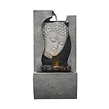 Wasserfallbrunnen Buddha-Gesichts-Wasser-Brunnen - Buddha-Tisch-Wasserfall-Zen-Brunnen mit LED-Lichter - Indoor-Entspannung Zen-Dekor (grau) Zimmerb