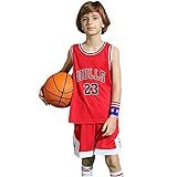 ZHAW Bulls Jordan Basketball Trikot Hose Set Kinder Jungen 23# Jersey, Atmungsaktives Mesh Ärmellos Trainings Trainingsanzug, 3XS-2XL red-L