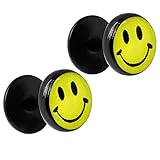 SoulCats® 1 Paar Edelstahl Fakeplugs Fakes Plugs Fakepiercing schwarz Smiley Smilie Stern, Modell:Modell 3