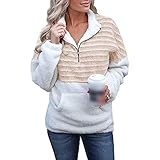 Damen Herbst Und Winter Mode PlüSch V-Ausschnitt ReißVerschluss Langarm Colorblocking Warme Pullover Jack