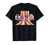 Bunte Love-Schriftzüge, Blumen und Vintage-Retro-Regenbogen im Stil der 70er-Jahre T-S