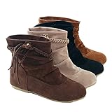 Damen Martin kurze Stiefel Herbst und Winter kuschelig Wildleder rutschfeste flache Fransen Stiefeletten halten warm verschleißfeste Ab