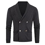 NHNKB Herren Strickjacke Cardigan Feinstrick mit V-Ausschnitt und Zweireiher Knop