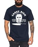 Tee Kiki Carve Diem - Herren T-Shirt Halloween Michael Horror Myers Pennywise Man 13 Jason Voorhees Nightmare, Blau Dunkelblau, L