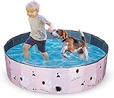 AZCX Faltbare Haustierhunde Katzen-Paddling-Pool, mit eingebauter Drainage-Loch-Welpen-Badewanne zum Schwimmen Spielen Baden-Paddling