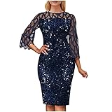 BOTCAM Glitzer Partykleid Damen Elegant Für Hochzeit Frauen Retro Einfarbig Rundhals Aushöhlen Shinny Paillette Bodycon Midikleid GroßE GrößE Abendkleid Knielang Glitzer Ballkleid Festk