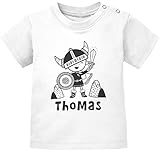SpecialMe® Baby T-Shirt mit Namen personalisiert Kleiner Wikinger Skandi Stil Junge Mädchen Kurzarm Bio-Baumwolle weiß 80/86 (10-15 Monate)