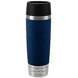 Emsa Thermobecher Travel Mug Grande Blau 500 ml mit persönlicher Rund-Gravur gelasert Edelstahl Soft-Touch-Manschette Quick Express V