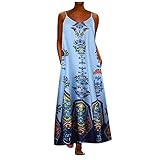 GODFA Sommerkleid Damen Lang, V Ausschnitt Lässiges Urlaub Kleider Strandkleid Elegant Maxikleid Schlinge r Strap Open Back Sexy Strandkleid Lang Sommer Abendkleider Lang Maxik