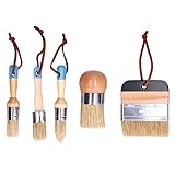 5PCS Kreidewachs Pinsel, Natürliche Wildschweinborsten, Großes DIY Mal- und Wachswerkzeug für Naturborsten, Volkskunst, Wohnkultur, Holzprojekte, Möbel, Schablonen, Wiederverwendb