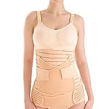 Postpartum Gürtel für Damen - 3 in 1 - Bauchgurt für nach der Geburt / Schwangerschaft - Postpartaler Stützgürtel/ Bauchgürtel - Kaiserschnitt - Waisstrainer - Bauchweggürtel (L, Beige)