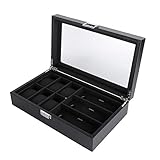 Aufbewahrungsbox für Brillenuhren, Aufbewahrungsbox für Uhren, Display-Organizer, Behälter für Brillenetuis, 6 Gläser und 3 Uhren, transparenter Deckel, wasserdicht, mit Hardware-Schloss, zum S