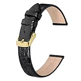 BISONSTRAP Leder Uhrenarmbänder, Weiche Ersatzbänder mit Polierter Schnalle, 18mm, Schwarz mit Goldener S