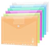 12 Stück Dokumententasche A4, 6 Farben Sichttasche A4 Transparent, Dokumenten Dokumentenmappe Sammelmappen Tasche druckknopf für Organisieren mit 11 Lochrand und Etik