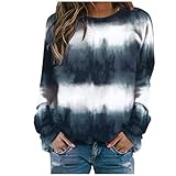 AmorLor Sweatshirt Damen Oversized Vintage Pullover Langarm Retro Lockerer Langarmshirt Mode Aesthetic Bunt Teenager Mädchen Feder Herb