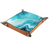 AMEILI Blaues abstraktes Kunst-Schmucktablett aus Leder mit Schnappverschluss, für Schlüssel, Telefon, Münzen, Geldbörse, Uhren etc., Kaffeeb