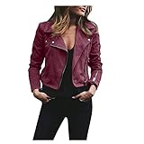 Fainash Damen Kurze Jacke mit Kerbe Revers Modenähte Reißverschluss Persönlichkeit Trend Sexy Schlanke Warme Langarmjacke XXL